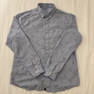 Penguin Skiing Banana Republic Luxe Poplin Shirt Mens Large Blue Untucked Slim